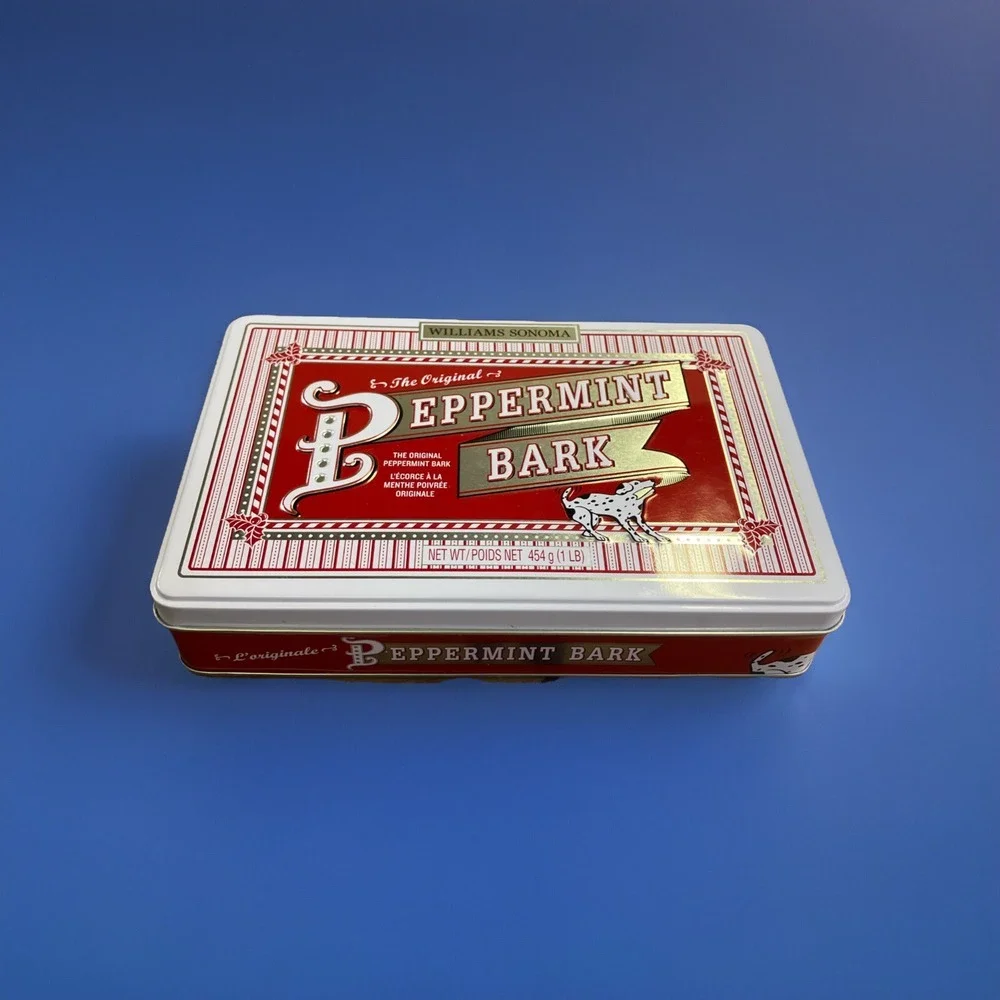 Collectible‎ William Sonoma Peppermint Bark Tin with Lid Storage w Personality